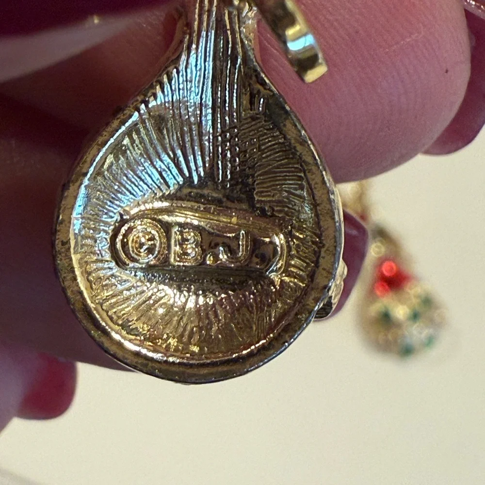 Festive Gold and Red Drop Earrings (vintage) - Picture 3 of 10